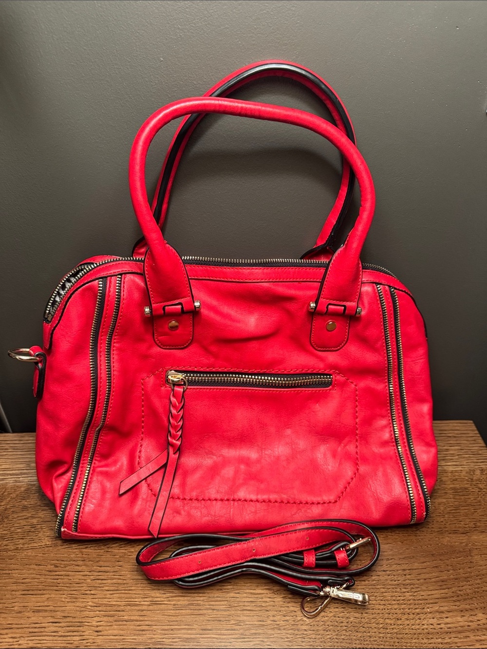 Urban Expressions Elisha Vegan Leather Structured Satchel Bag - Red